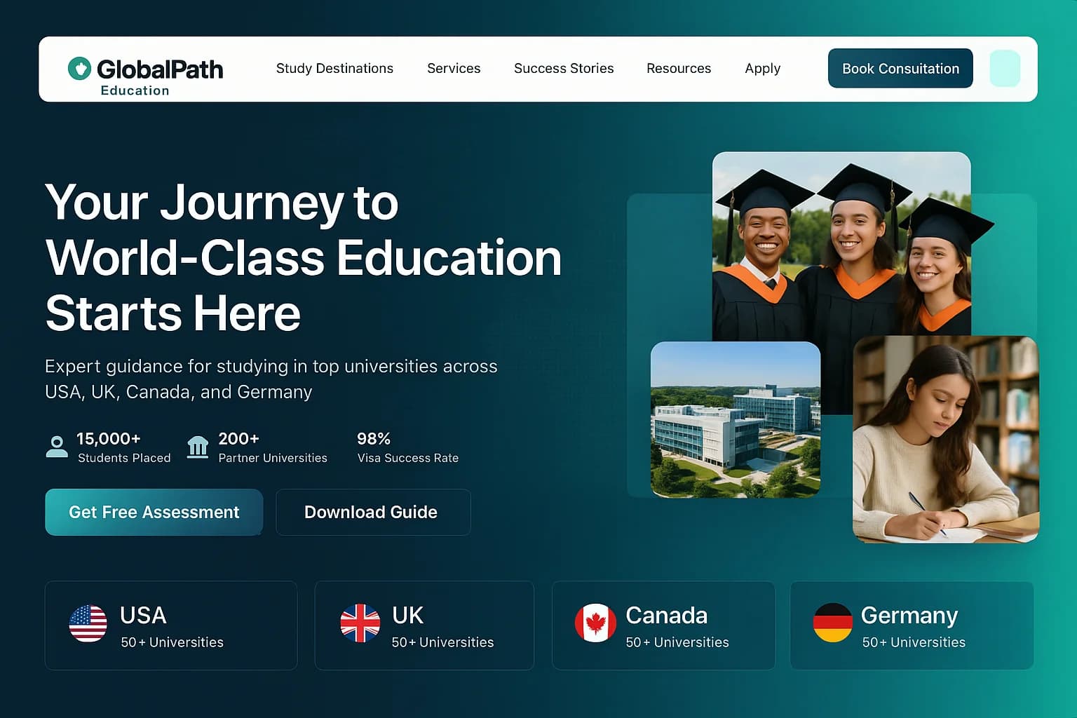 Study abroad education platform with AI-powered recommendations and student portal